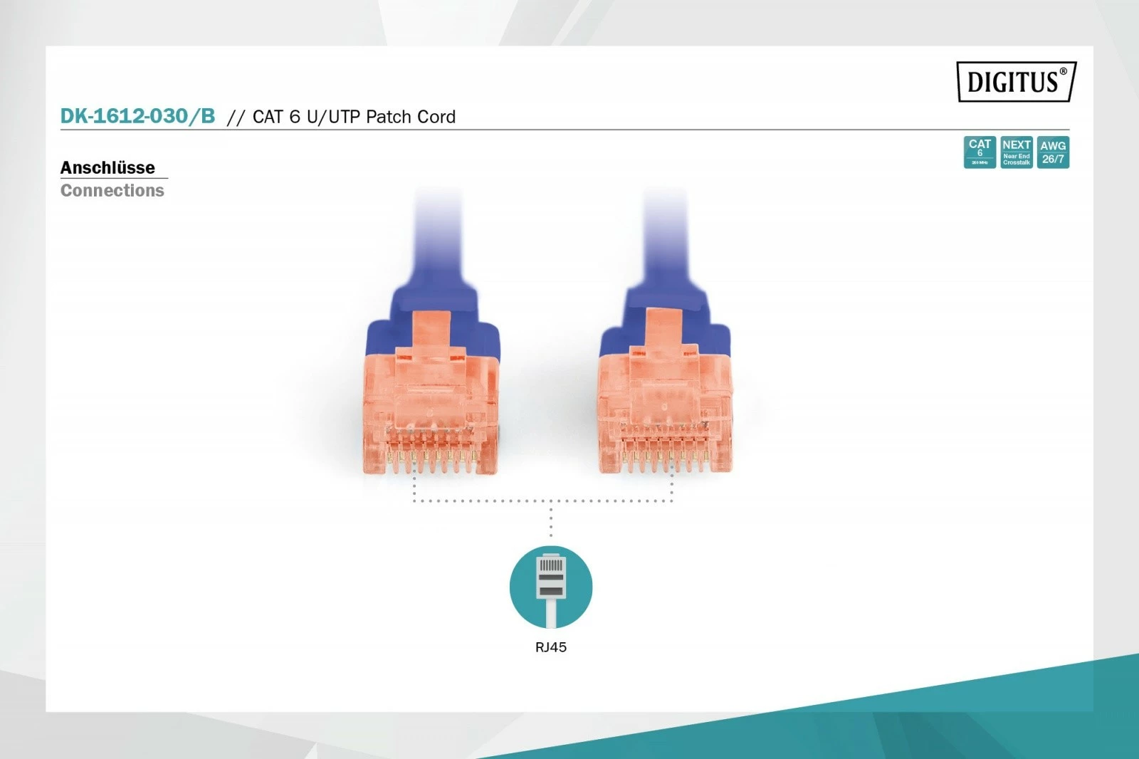 Kabllo rrjeti Digitus CAT 6, 3m, RJ45 mashkull-mashkull, Blu