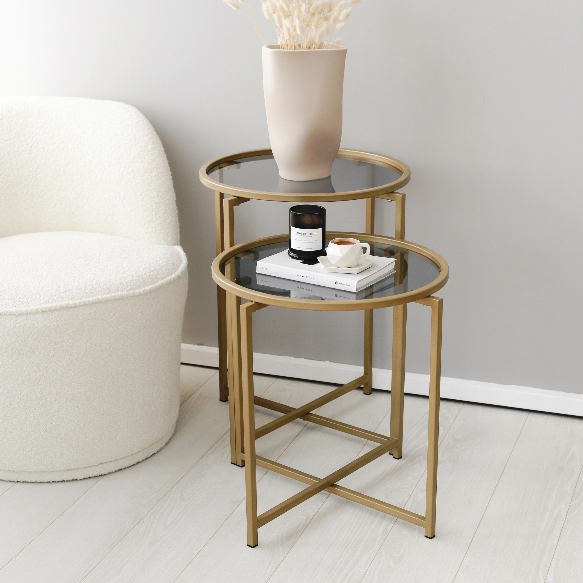 Set tavolinash kafeje Skye Decor, S406, ngjyrë ari dhe fume