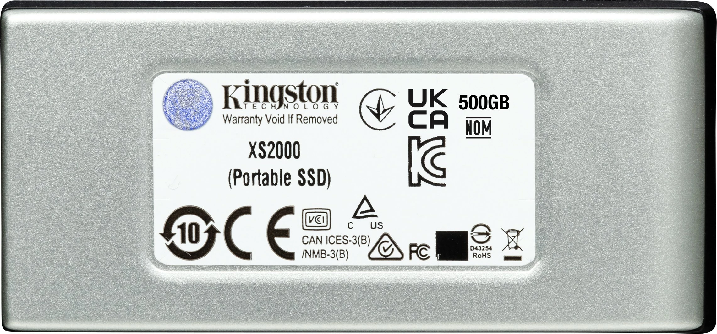 SSD portabël Kingston XS2000, 500 GB, USB Type-C, 3.2 Gen 2, 2000 MB/s, E zezë, Argjendtë