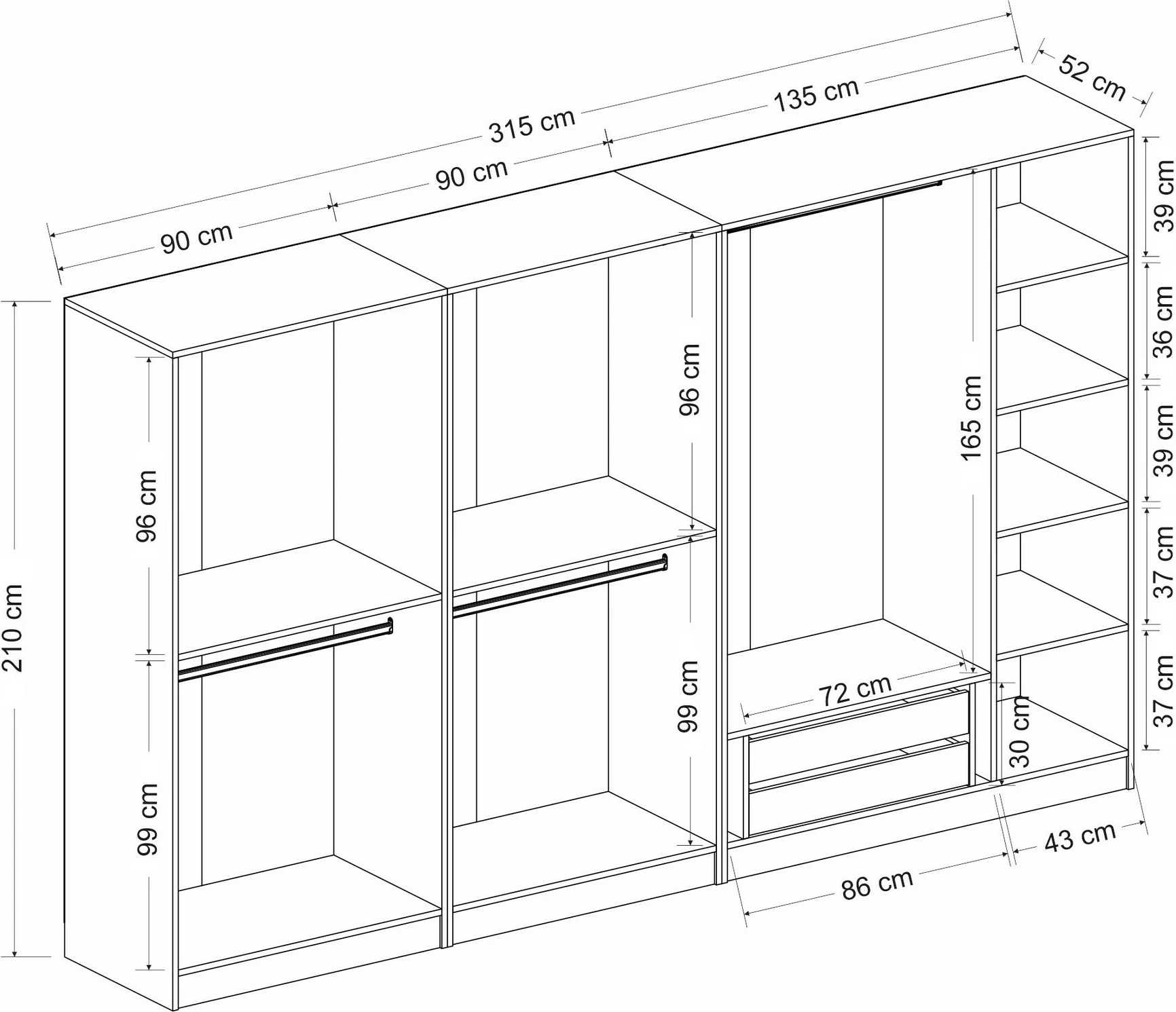 Dollap Skye Decor, i bardhë e zi, 315x190x52cm