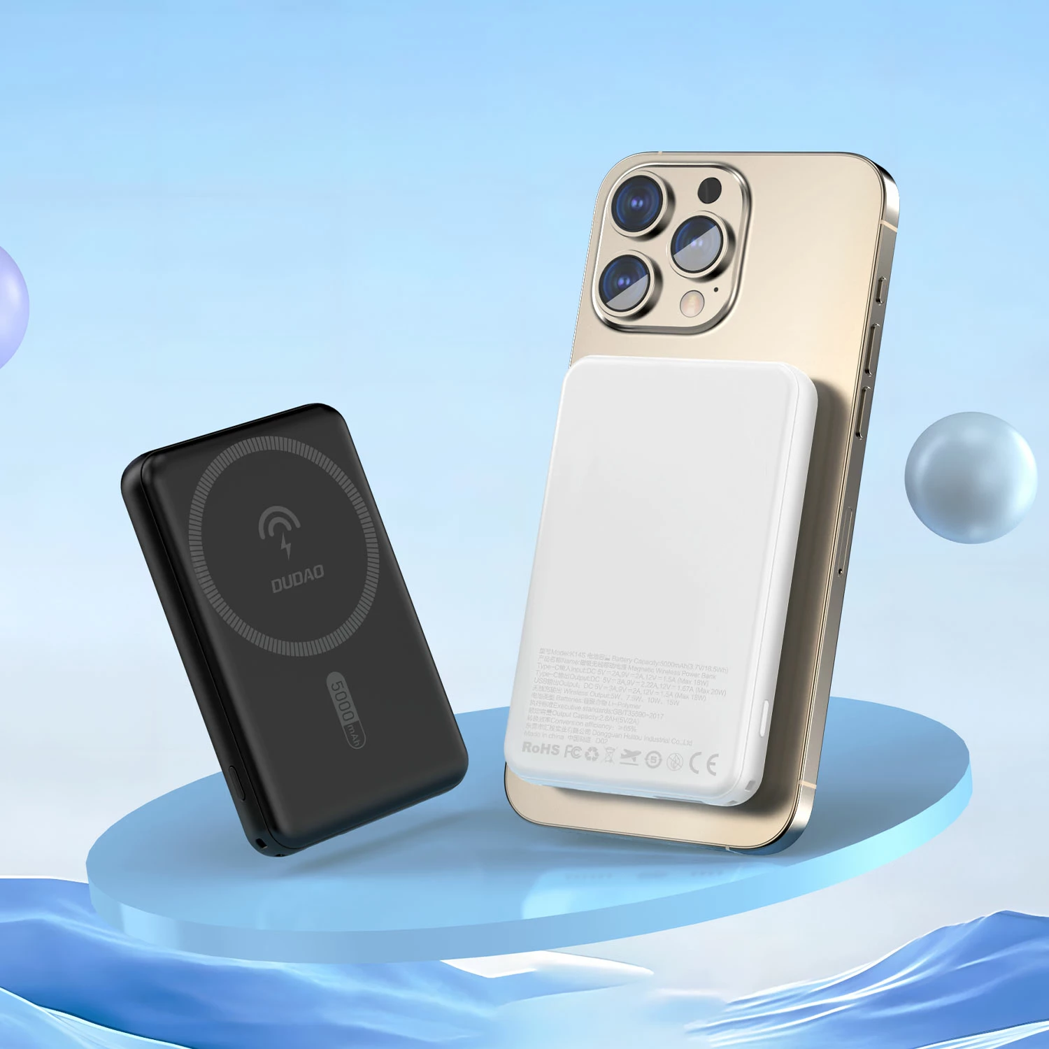 Powerbank Dudao K14S, 5000mAh, MagSafe, USB-C/USB-A, e zezë