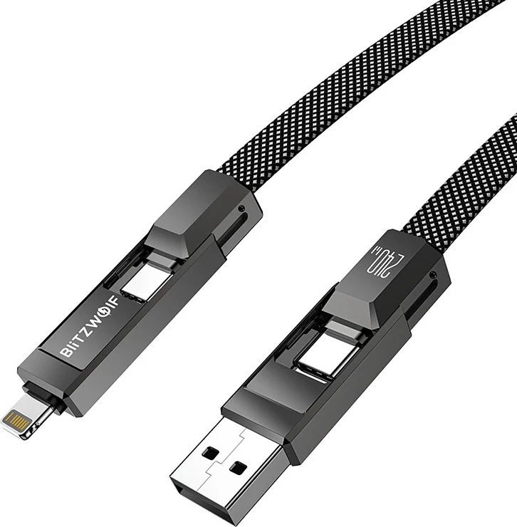 Kabllo 4-në-1 BlitzWolf BW-HDC7, 1.2m, 240W, USB-A/USB-C/Lightning, e zezë