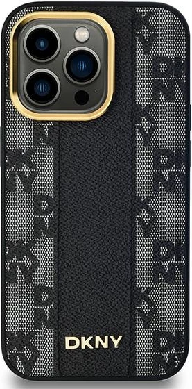 Mbështjellës DKNY Leather Checkered Mono Pattern MagSafe për iPhone 13 Pro/13, i zi
