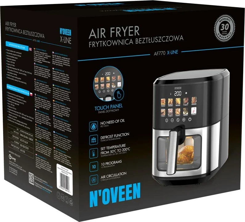 Fritezë me ajër të nxehtë N'OVEEN AF770 X-LINE, e zezë, argjendtë