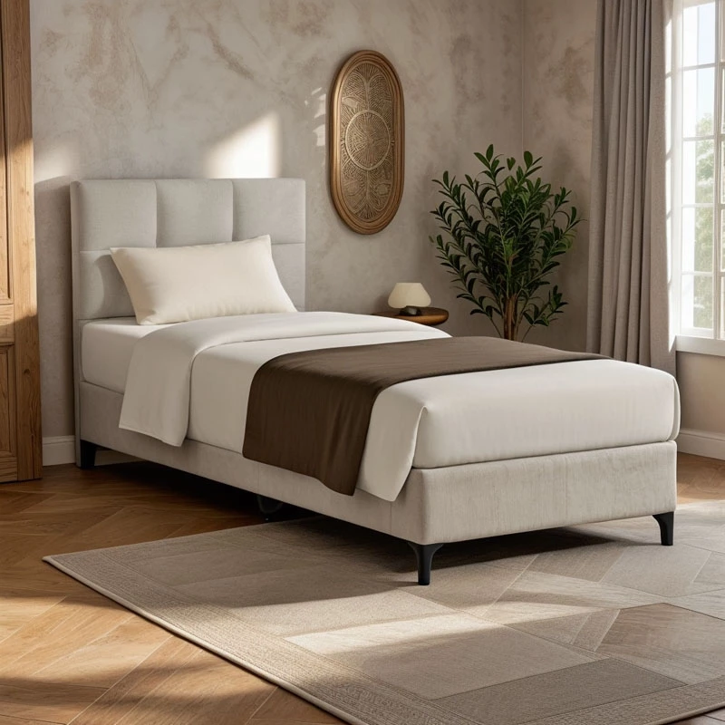 Krevat Melei, stof krem, 90x200cm