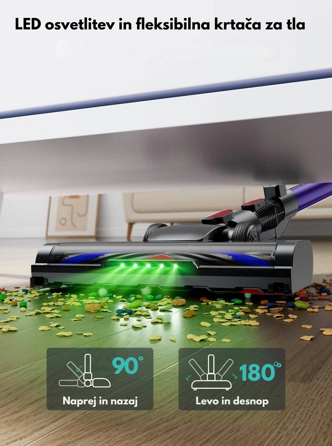 Fshesë vertikale pa kabllo Honiture Y10, 38 kPa, 500 W, bateri 22.2 V, 45 min, depo 1 L, HEPA 5-fazore, vjollcë/zi