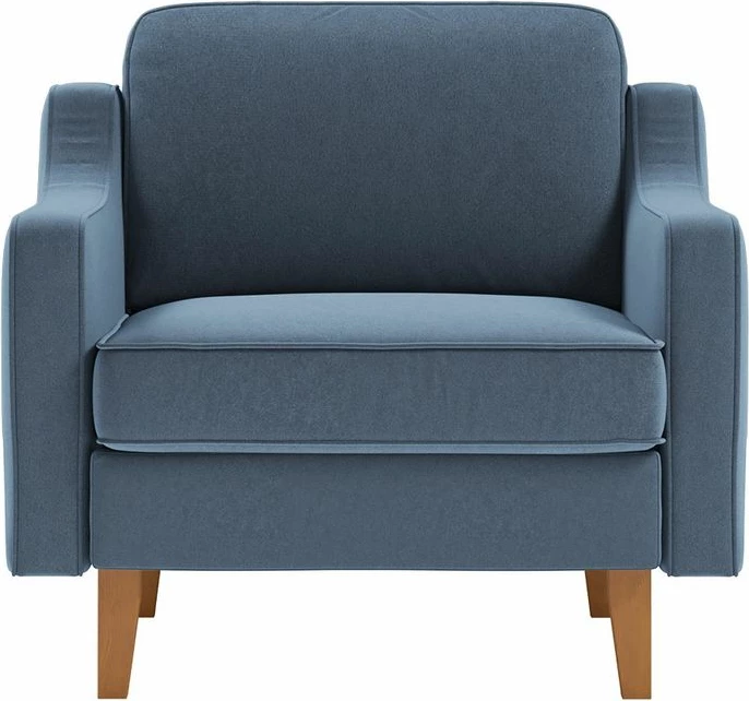 Karrige një vendëshe Robin, kadife ngjyrë ocean blue, këmbë dru arre