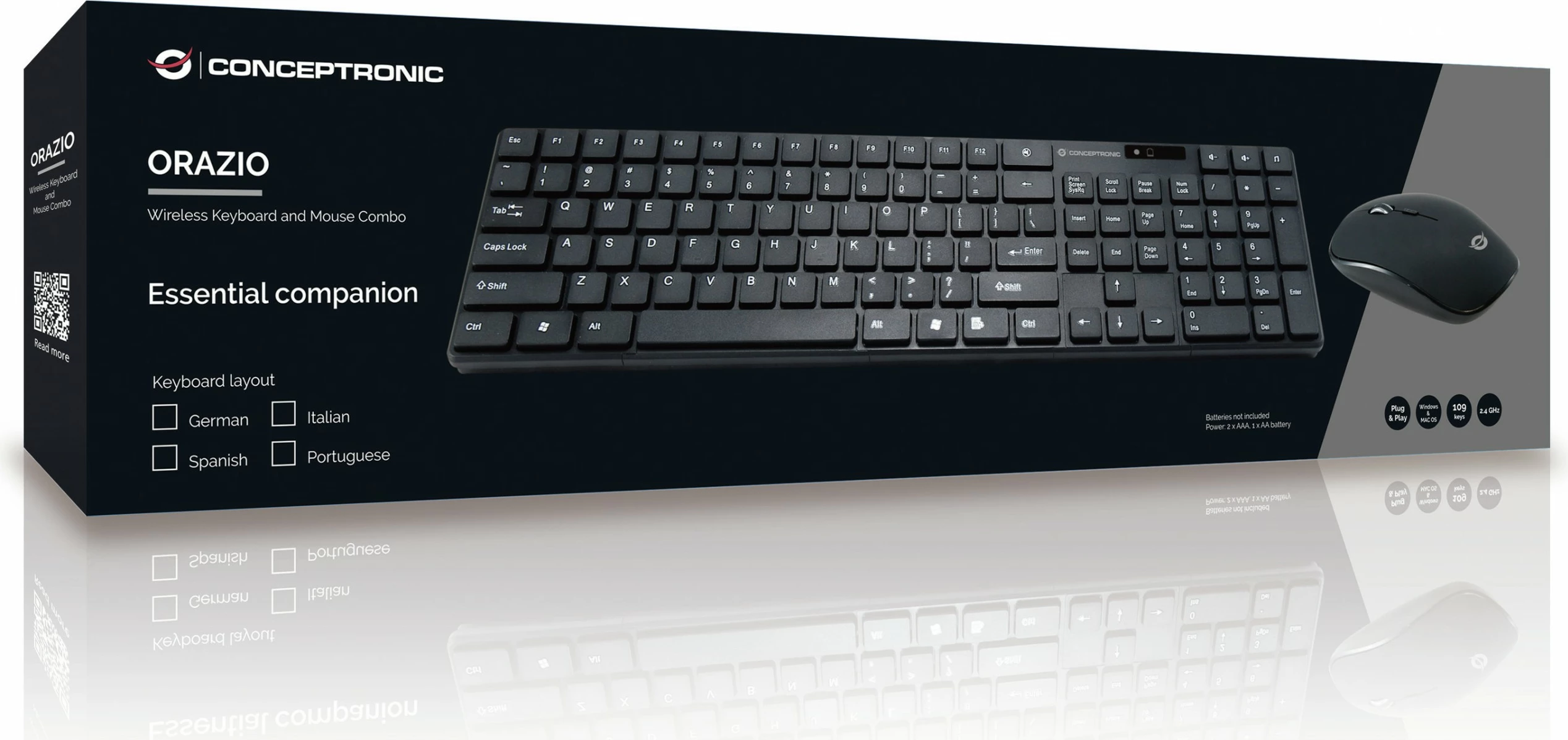 Tastierë wireless me maus Conceptronic, QWERTZ, 109 taste, nano receiver, e zezë