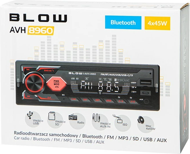 Radio makine BLOW AVH-8960, 1DIN, MP3, USB, USB-C, micro SD, Bluetooth, e zezë