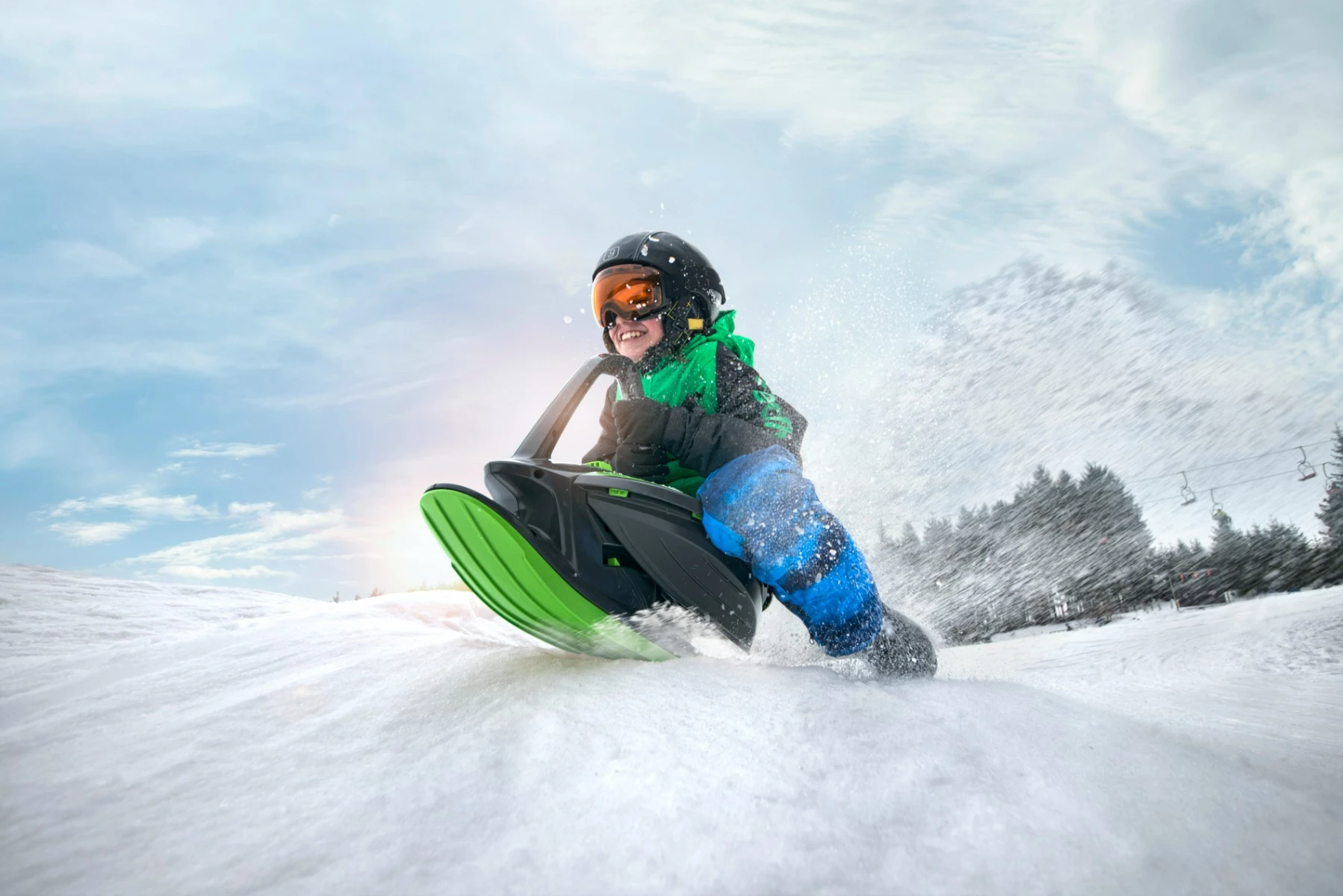 Ski bob Gizmo Riders SKIDRIFTER 74x46x25 cm, deri 90 kg, jeshile mistike