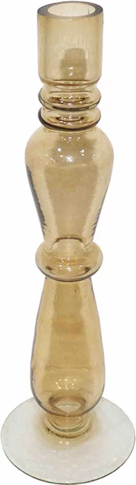 Mbajtës qirinjsh prej qelqi, ngjyrë mjaltë, 8x8x27cm