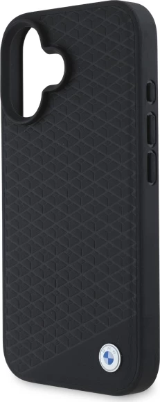 Mbështjellës BMW Sign Leather Diamond Metal Logo MagSafe për iPhone 16, i zi