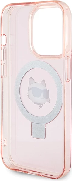 Mbështjellës Karl Lagerfeld KLHMP15LHMRSCHP për iPhone 15 Pro 6.1", me unazë Ring Stand, MagSafe, rozë