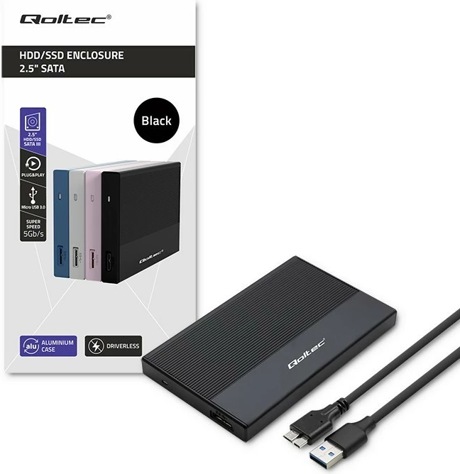 Kasë Qoltec 2.5" për SSD/HDD, USB 3.0, 2TB, e zezë