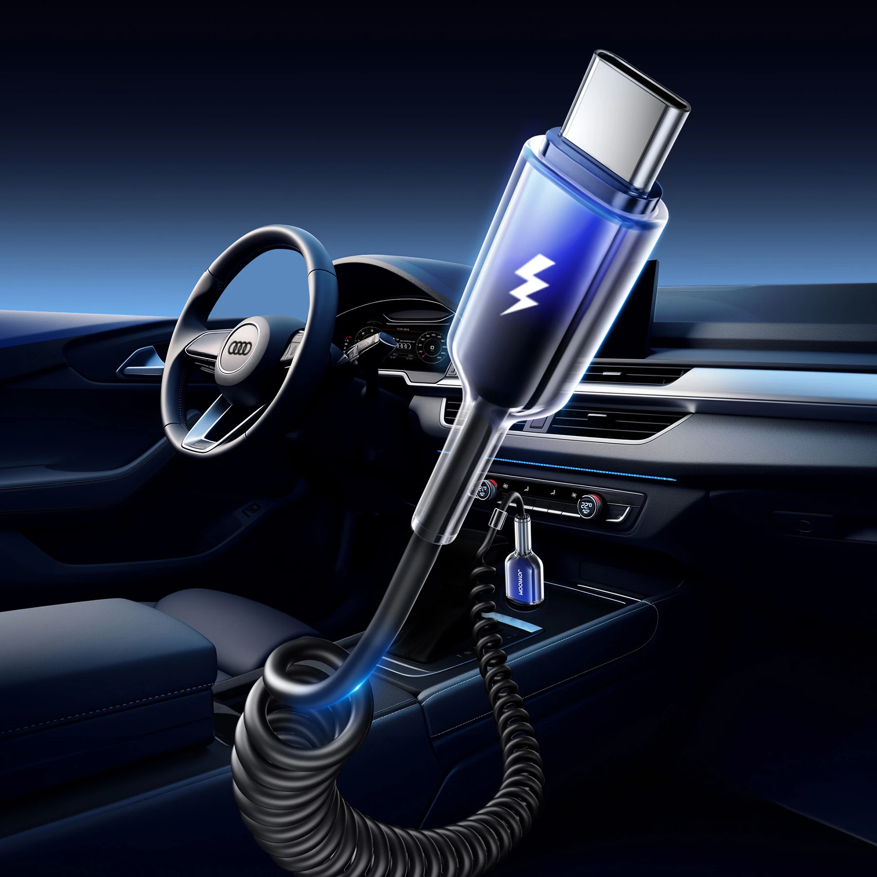 Kabllo spiral USB-A në USB-C Joyroom S-A43 Crystal-Clear Series, 1.5m, 3A, e zezë