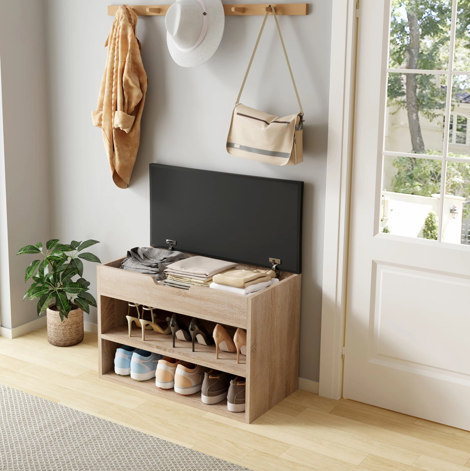 Raft këpucësh me vend për ulje ROMIR FH2477.01 melaminë ngjyrë sonama-kafe 60x30x44Hcm