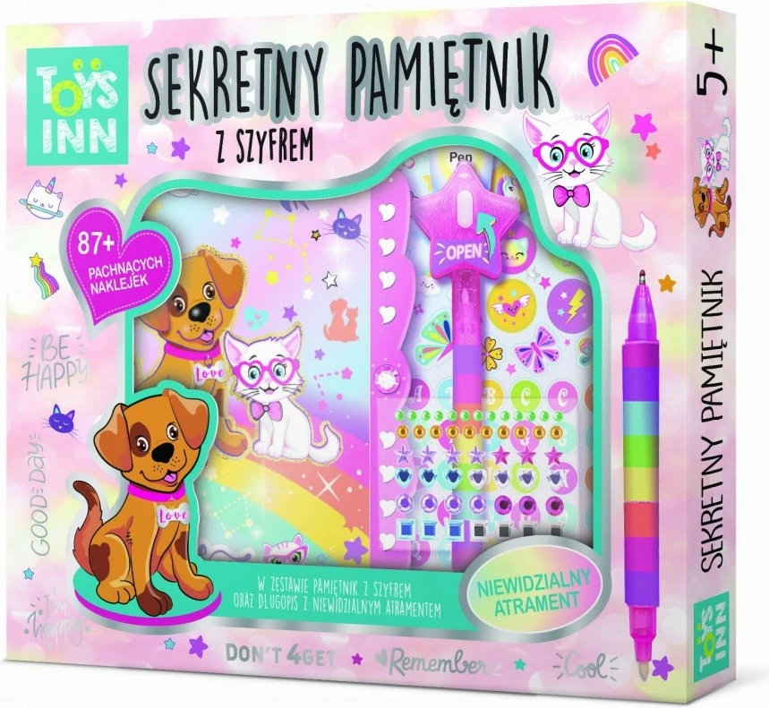 Ditar sekret Stnux Secret Message Diary Animals me stilolaps me bojë të padukshme dhe ngjitëse, për vajza