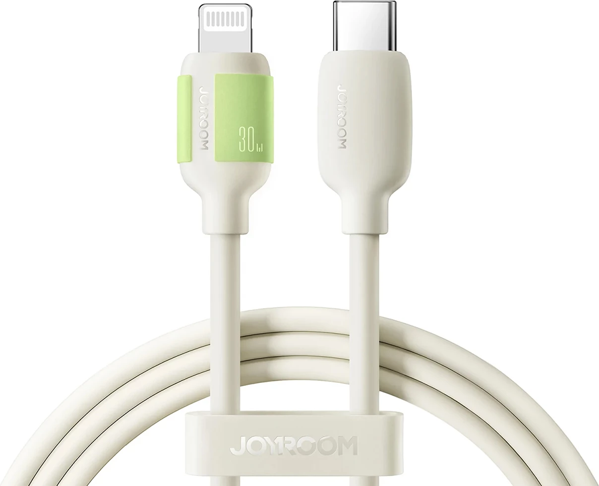 Kabllo Joyroom S-A53 USB-C në Lightning, 2m, 30W, majë fluoreshente, Bezhe
