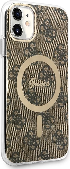 Mbështjellës Guess GUBPN61H4EACSW me karikues wireless për iPhone 11, 6.1", 4G Print, kafe, set