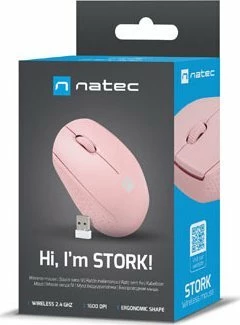 Maus Natec Stork NMY-2002, wireless 2.4 GHz, 1600 DPI, 3 butona, rozë