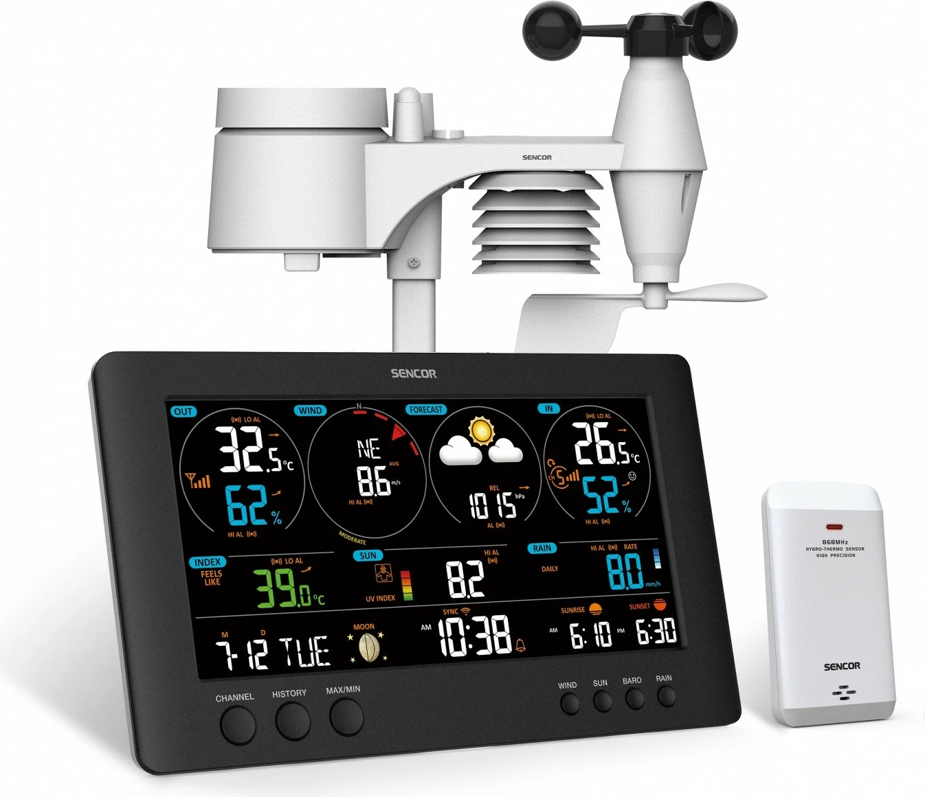 Stacion meteo Sencor SWS 12500 me WiFi, LCD 21.4cm, i zi, shumëngjyrësh