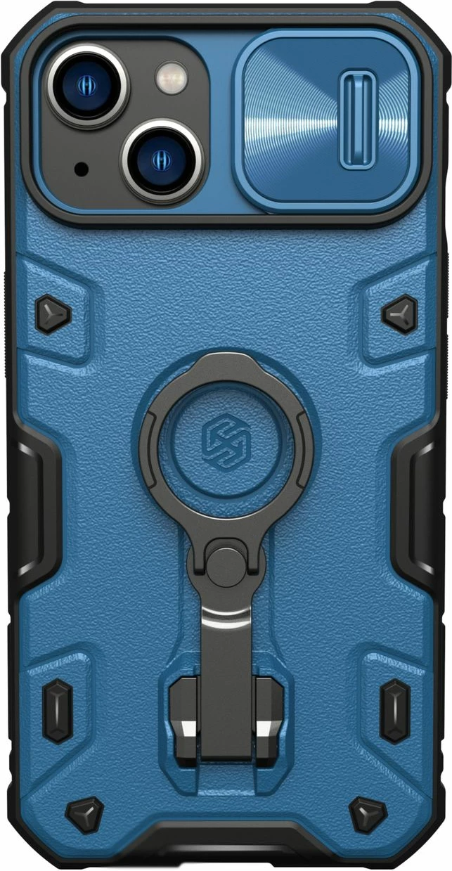Mbështjellës Nillkin CamShield Armor Pro për iPhone 14 Plus, me kapak kamere, mbajtëse gishti dhe stand, Blu