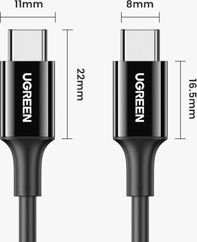 Kabllo USB-C në USB-C Ugreen US300 1 m 5A/100W PD/QC, e bardhë