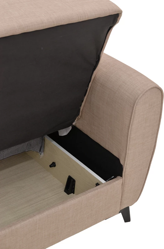 Divan-krevat me depo Lincoln tre ulëse, pëlhurë bezhë, 225x75x85cm