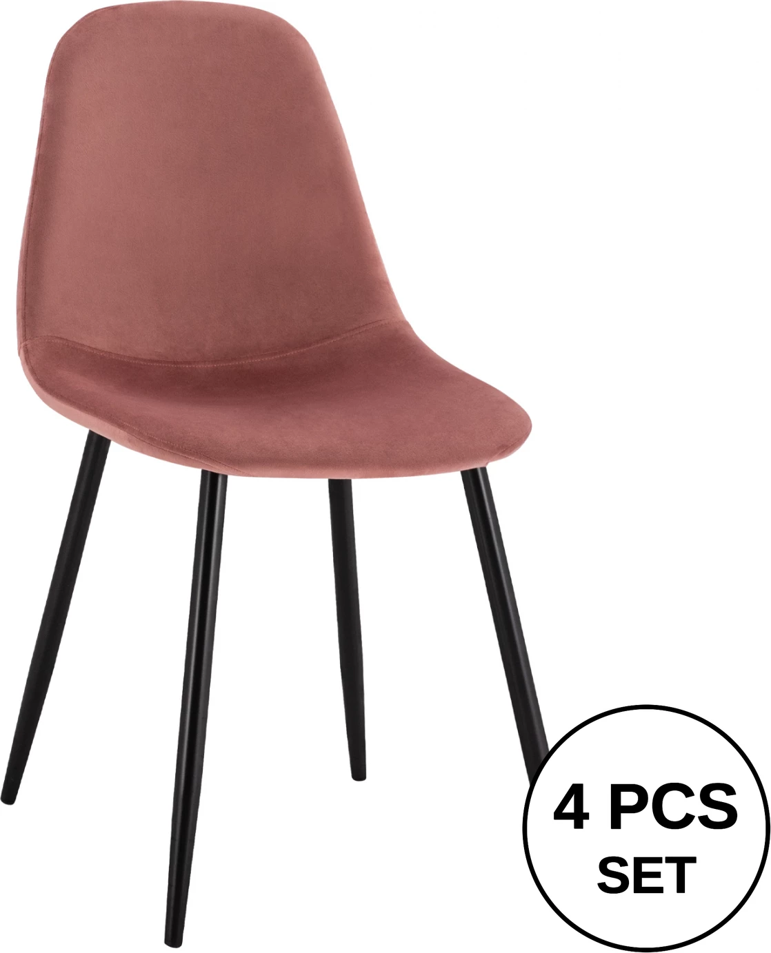 Karrige për ngrënie Leonardo, kadife ngjyrë molle të kalbur, këmbë metalike, FH00100.02, 45x53x85 cm., set prej 4 copë