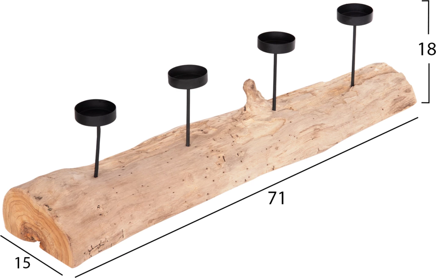 Mbajtës qirinjsh për tavolinë FRAN FH4391 dru tik-metal 71x15x17Hcm