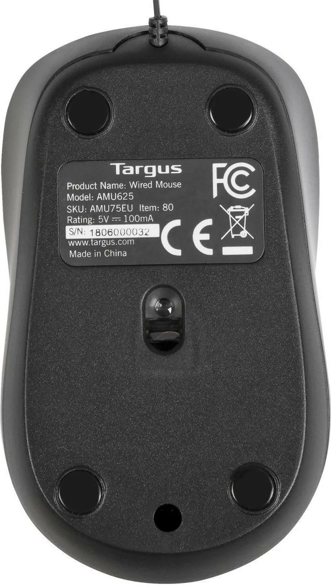 Maus Targus me kabllo tërheqëse, USB, 1000 DPI, i zi