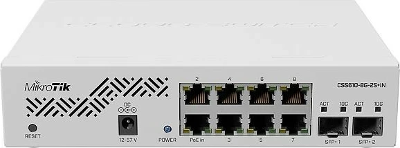 Switch MikroTik CSS610-8G-2S+IN, Gigabit Ethernet (10/100/1000), PoE, Bardhë