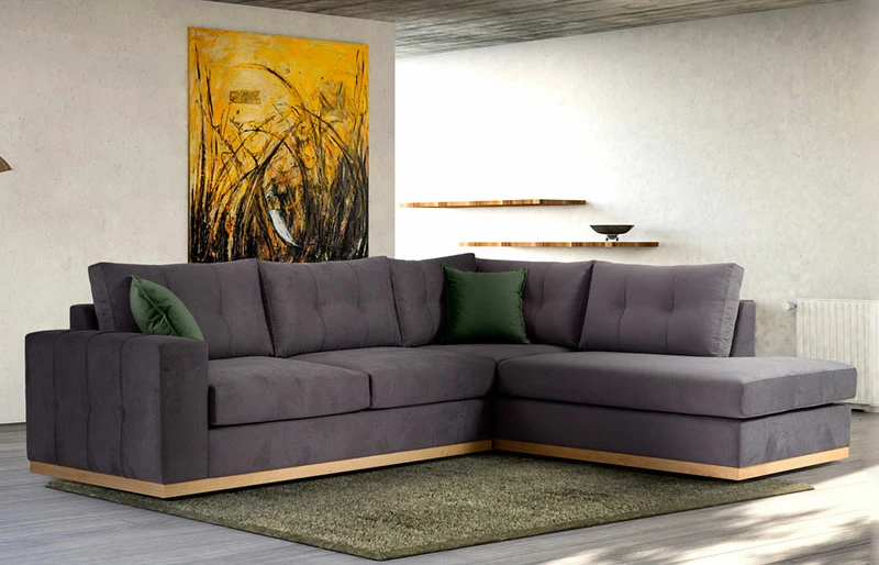 Kënd divan Boston këndi majtë, pëlhurë, ngjyrë gri e errët-gjelbër e errët, 280x225x90cm