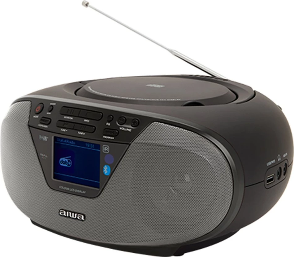 Radio boombox AIWA BBTU-500DAB/BK, CD/MP3/USB/Bluetooth, DAB+/FM-RDS, 6W RMS, ekran 2.4\", e zezë
