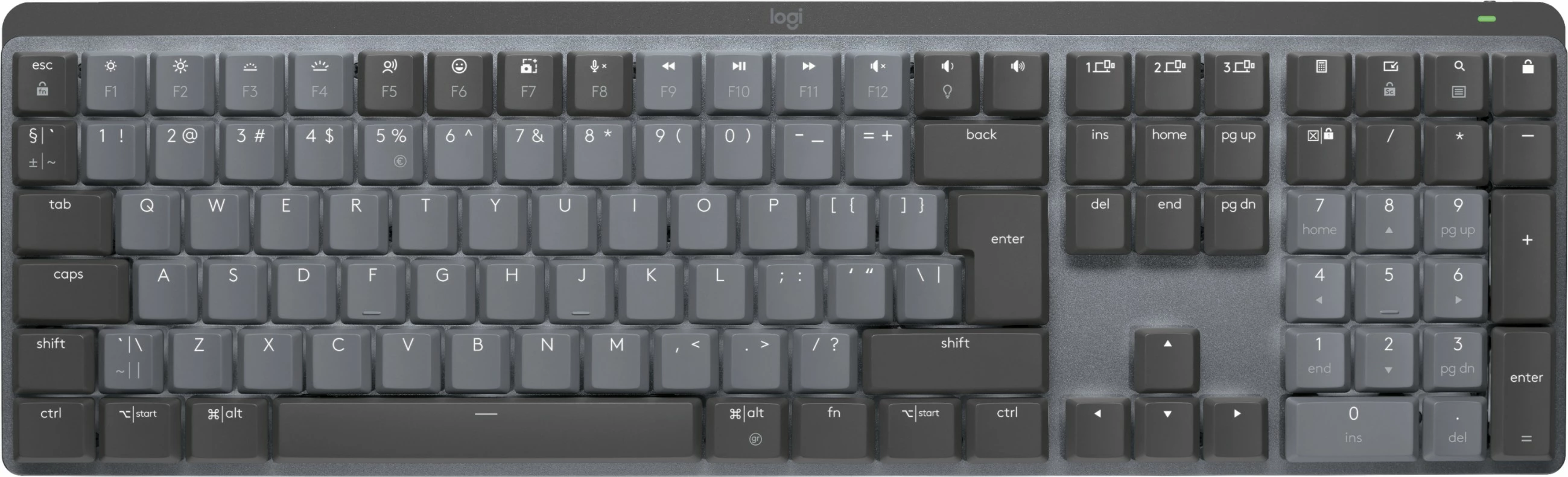 Tastierë mekanike Logitech MX Mechanical Wireless, ndriçim LED i bardhë, full-size, Bluetooth/RF, US Intern