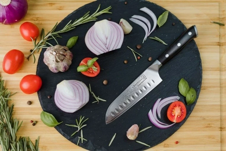 Thikë Santoku Kohersen Elegance Ebony Wood, 12.7 cm, çelik Damascus