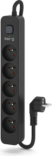 Shirit rryme KERG me ndërprerës qarku, 5 priza, 16A, 5m, i zi