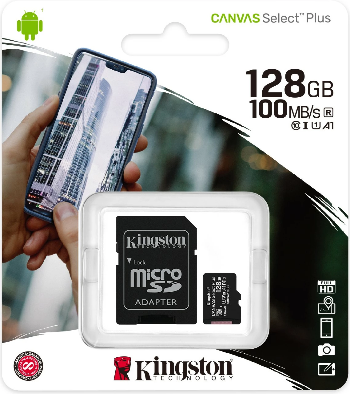 Kartelë memorie Kingston Technology 128GB microSDXC Canvas Select Plus, 100R A1 C10, e zezë