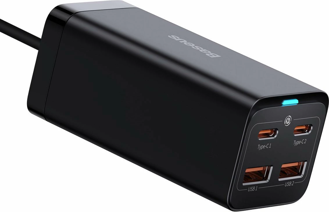 Karikues rrjeti Baseus GaN3 Pro CCGP000101 100W 2x USB-A + 2x USB-C me kabllo 1.5 m, i zi