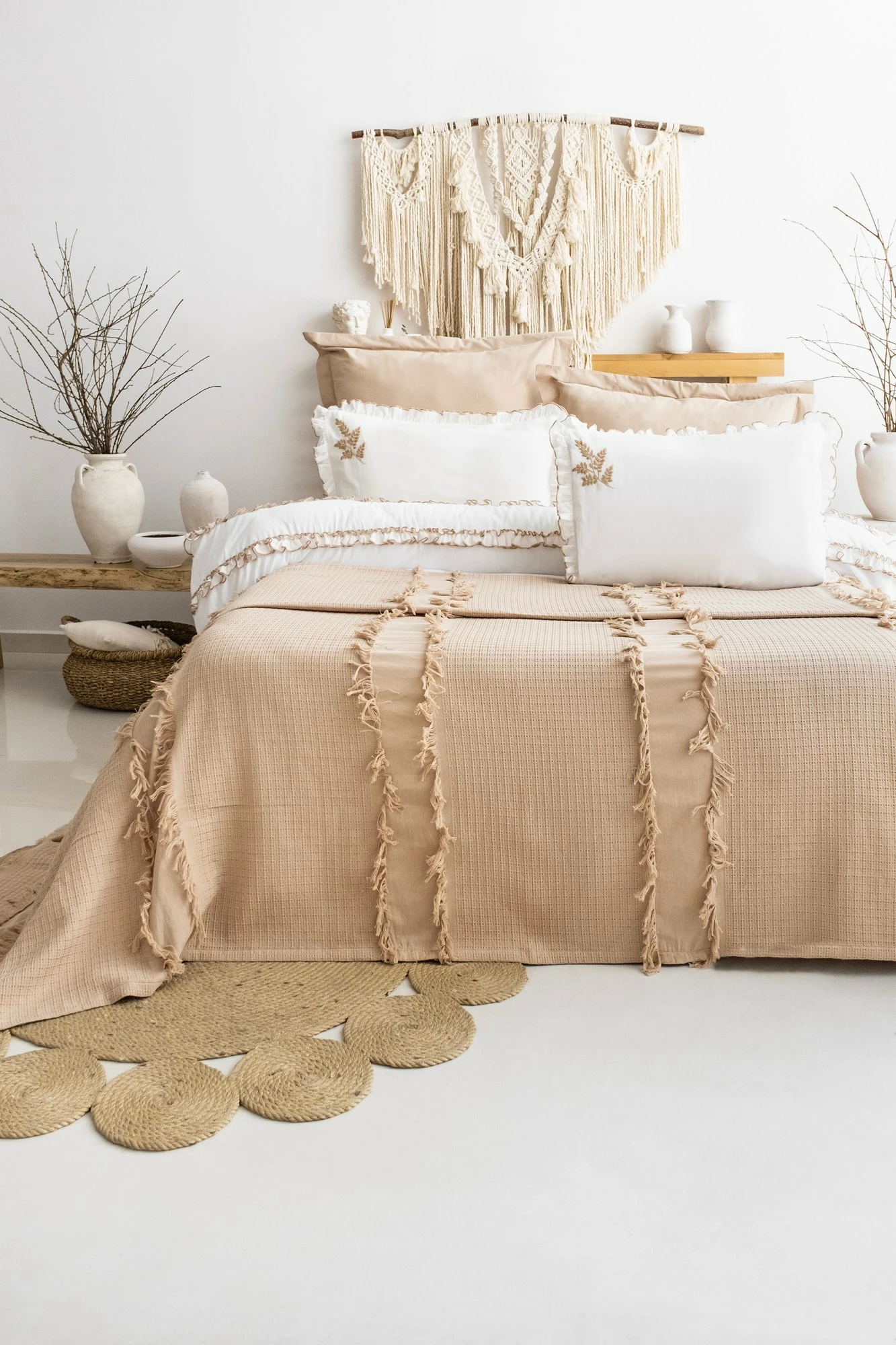 Set mbulesë dysheku dopio Brianna, ngjyrë bezhë