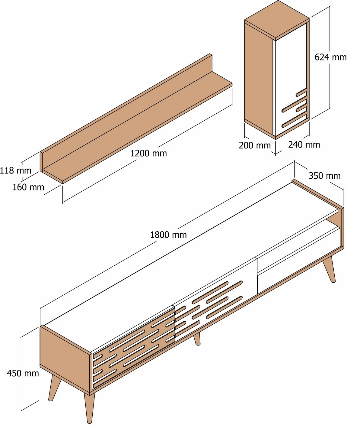 Set komodë TV Hanah Home, Valensiya, ngjyrë arre dhe antracit