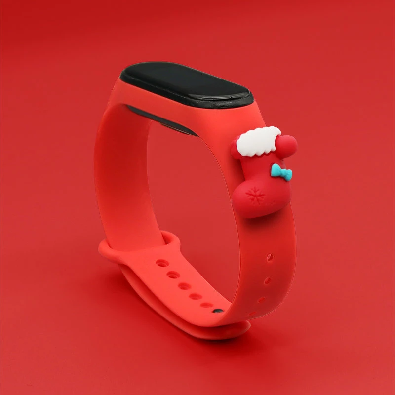Rrip silikon për Xiaomi Mi Band 3/4 Hurtel, dizajn Krishtlindjesh, i kuq
