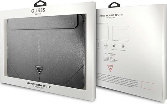 Mbështjellës laptopi Guess Saffiano Triangle Logo, 14", argjendtë