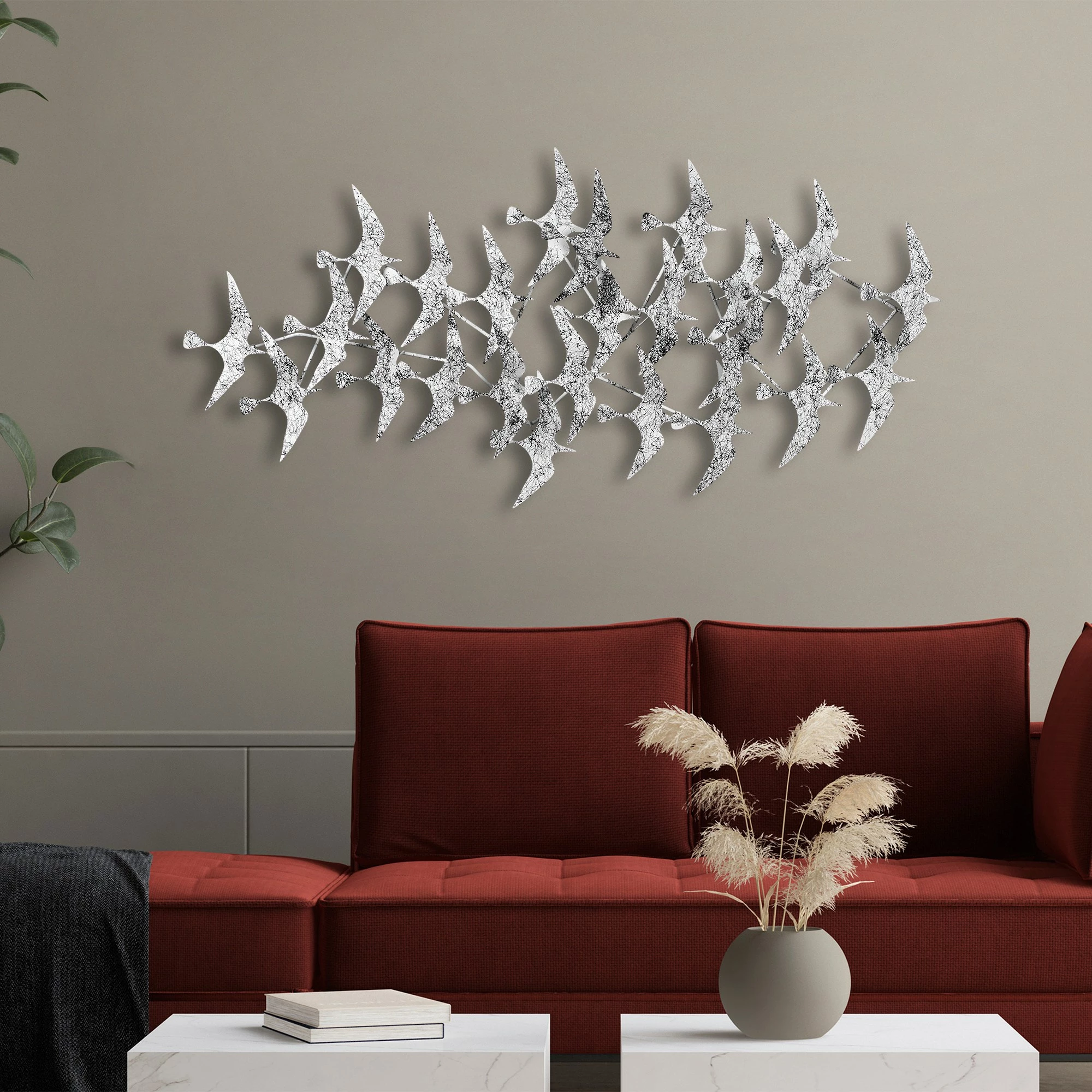 Aksesor dekorativ metalik për mur, Wallity Martılar 2, shumëngjyrësh, 59x124cm