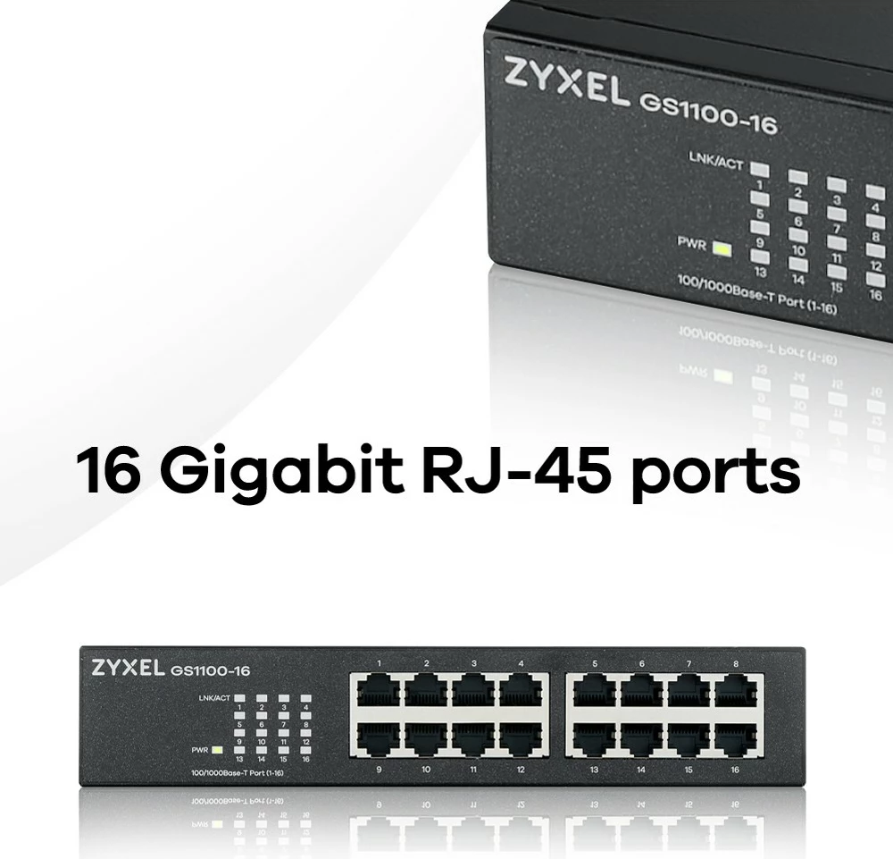 Switch Zyxel GS1100-16, Unmanaged, Gigabit Ethernet, Montim në rack, Montim në mur
