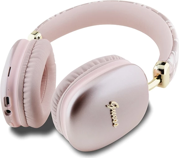 Kufje Bluetooth Guess GCube Metallic Script Logo, On-ear, 32 orë, Rozë
