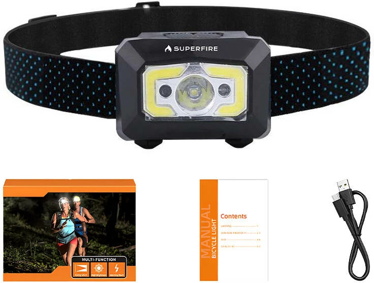 Dritë koke Superfire X30, 340 lumen, USB, e zezë