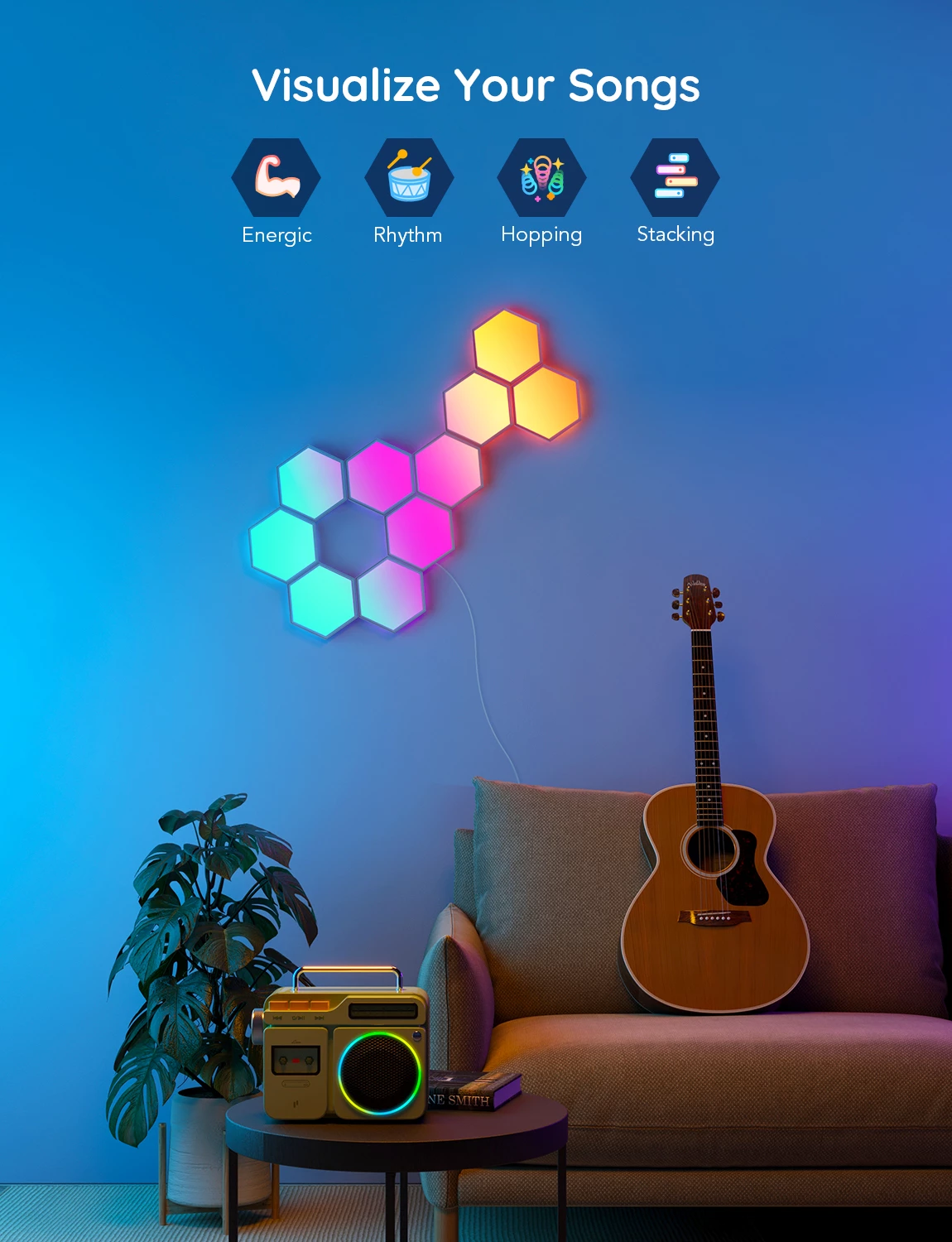 Panele drite LED smart Govee Glide Hexa, RGBIC, set 10 copë