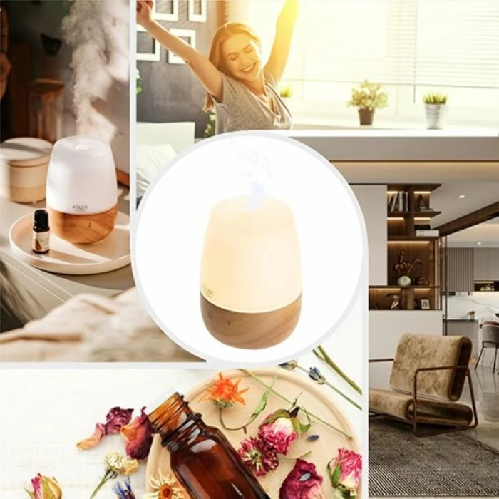 Difuzer aromash ultrasonik ADLER AD7967, 3-në-1, 130 ml, USB, LED 7 ngjyra, bardhë/imitim druri