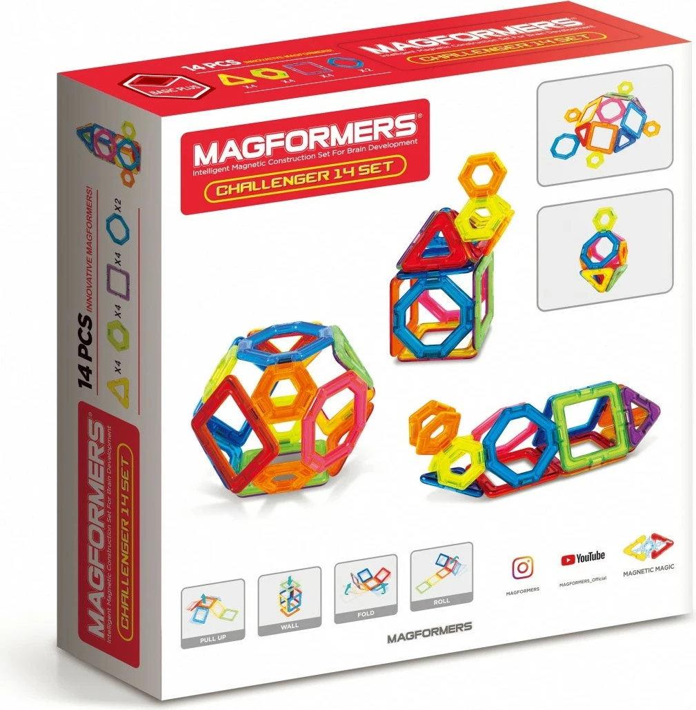 Set lodrash magnetike Magformers Challenger, 14 pjesë, shumëngjyrëshe